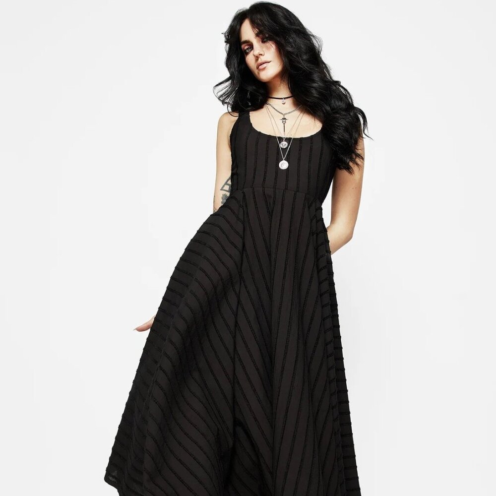 NWT Disturbia Women's Blythe Handkerchief Hem Midi Dress US 8 Black Gothic Vibe